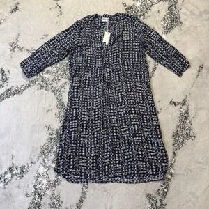 One Season Dress Womens Size M Black White Geometric Pappy Tunic 100% Viscose